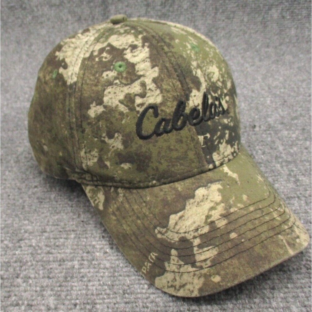 Cabelas Mens Baseball Cap Adjustable Green Strata Camo Snapback OSFM